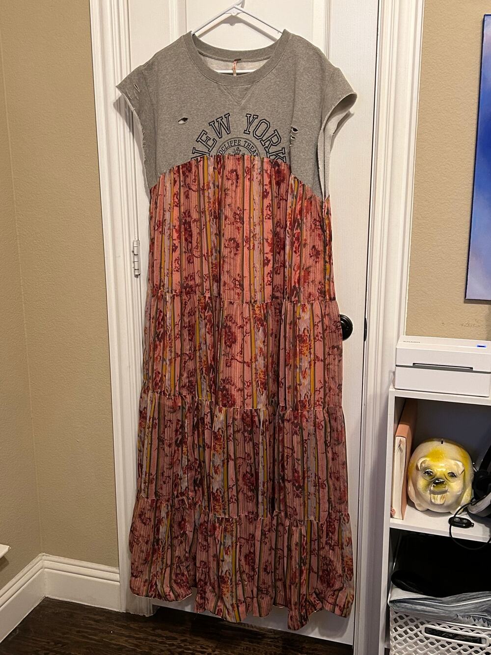 Free People βNew Yorkβ Graphic Sweatshirt Tiered Maxi Dress
